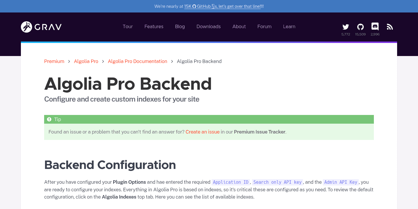 Algolia Pro Backend | Grav CMS