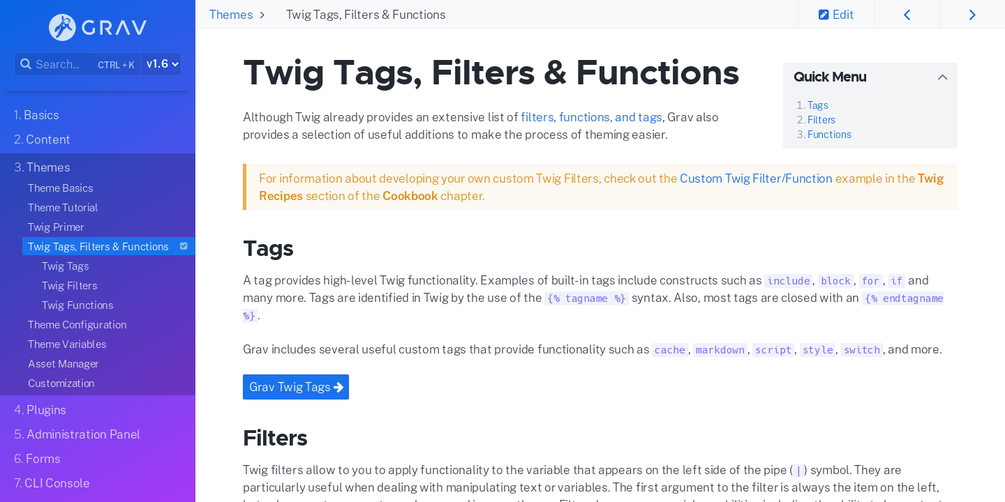 Twig Tags Filters Functions Grav Documentation