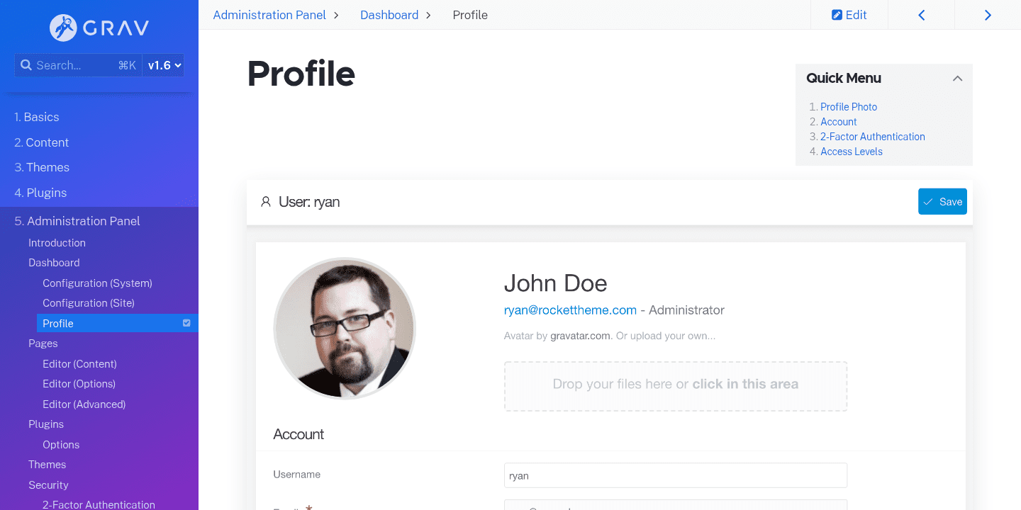 Profile | Grav Documentation