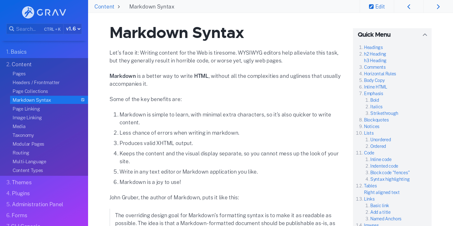 Markdown language syntax definition